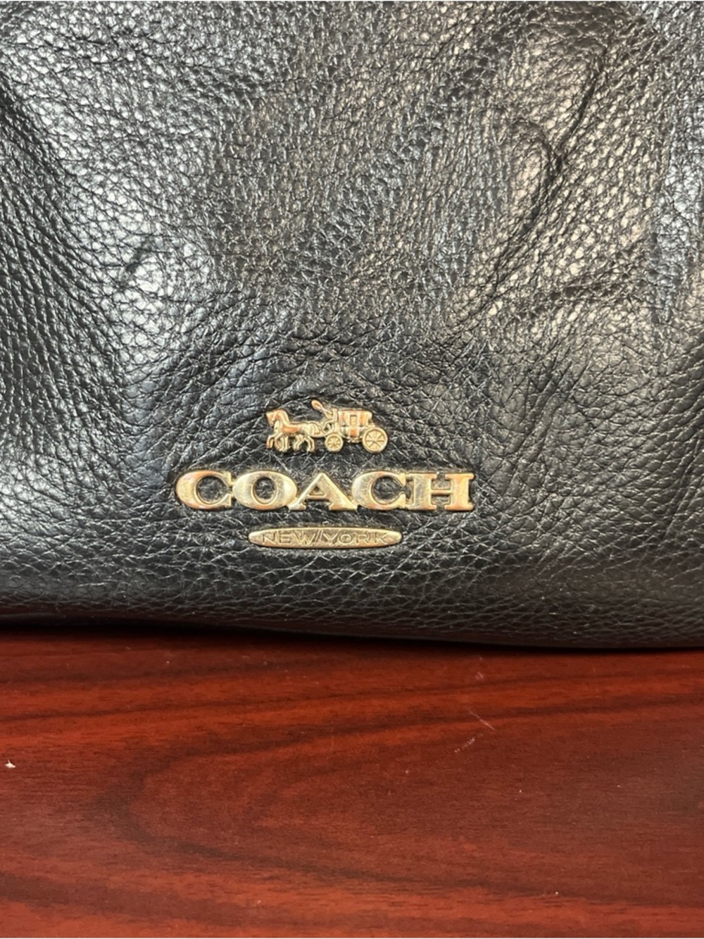 Coach Black Pebbled Leather Shoulder Bag with Gold Logo - Picture 2 of 12